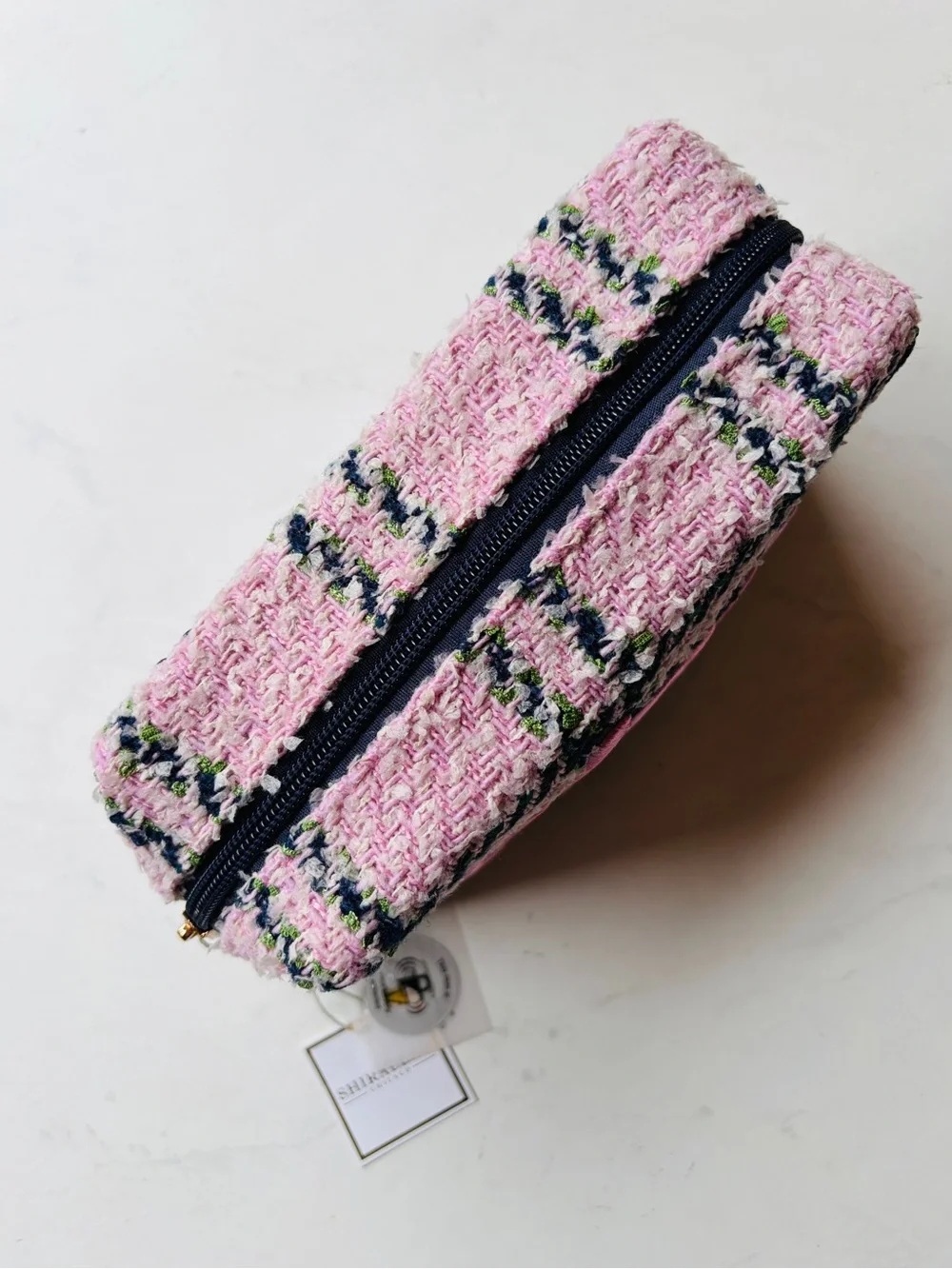 RARE! NWT Shiraleah x Anthropologie Cosmetic Bag Plaid Tweed Glam Pink